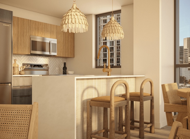 Cozinha nos apartamentos do Flow House em Downtown Miami